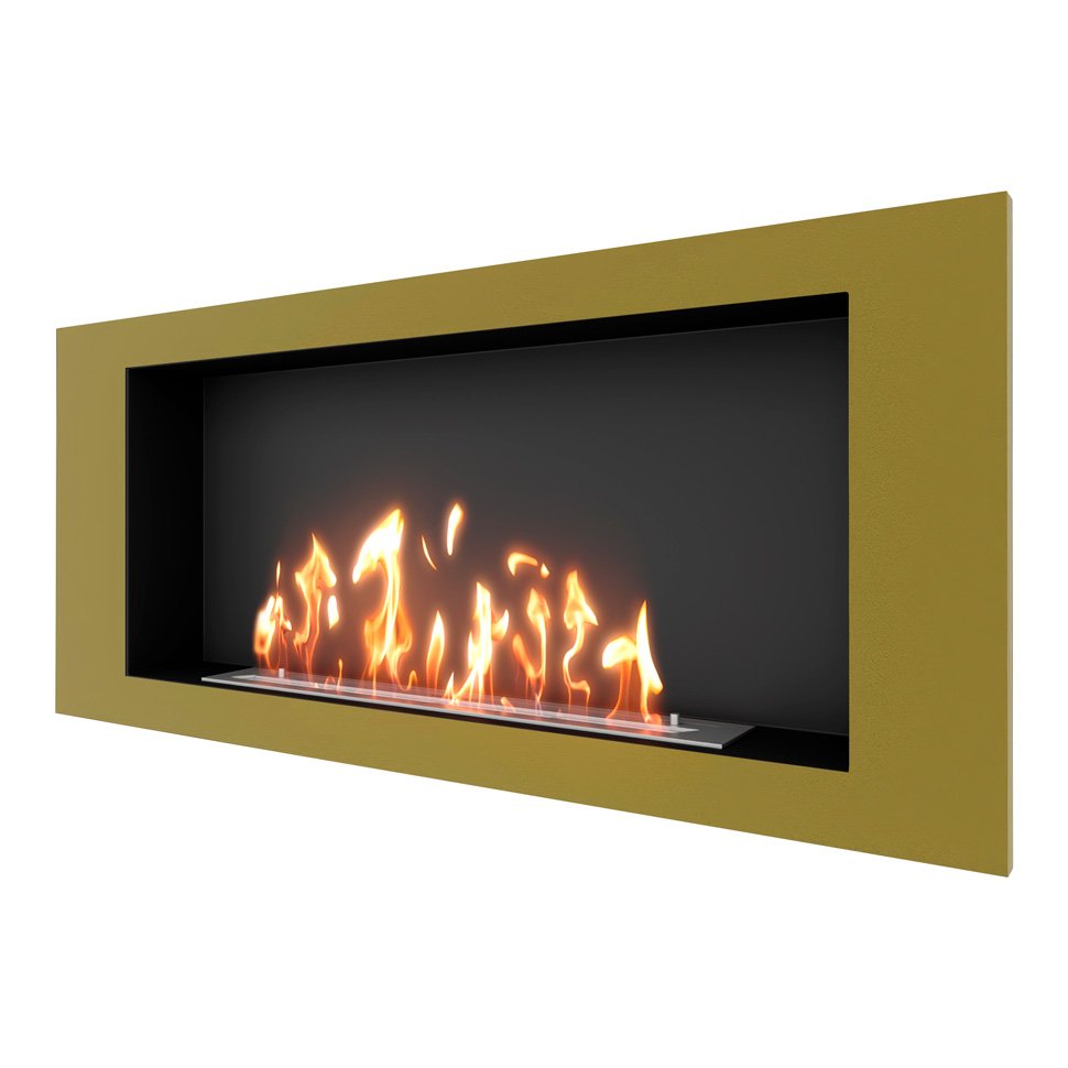 Биокамин встраиваемый SteelHeat LONG 1200 с рамкой цвет латунь