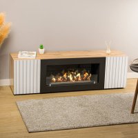 Тумба под ТВ с биокамином SteelHeat LIVORNO IMPULSE 140 см (корпус дуб Вотан / фасады белый)